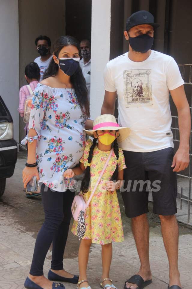 Harbhajan Singh with wife Geeta Basra and daughter spotted at a clinic in Bandra