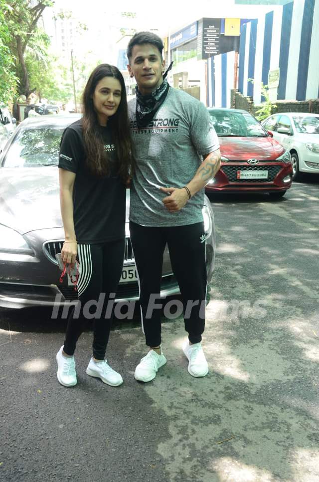 Prince Narula and wife Yuvika Chaudhary snapped outside gym