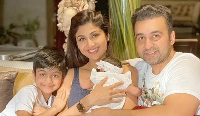 Raj Kundra and Shilpa Shetty with kids