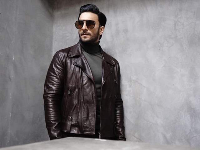 Ranveer Singh wears a black leather jacket and cool sunglasses