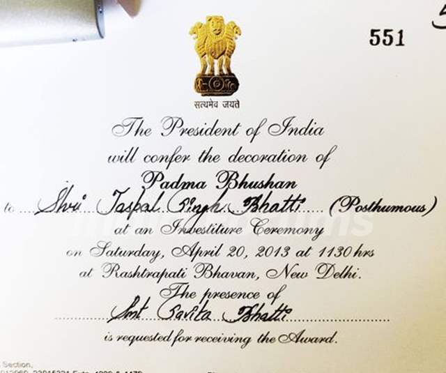 Late Jaspal Bhatti's Padma Bhushan Award