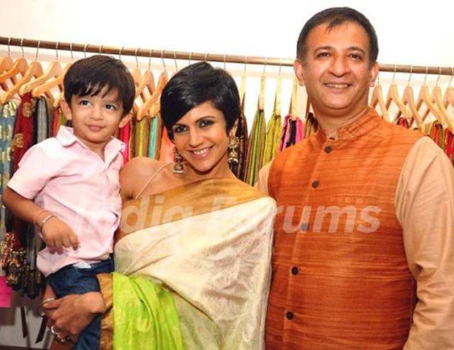 Mandira Bedi with her husband and son