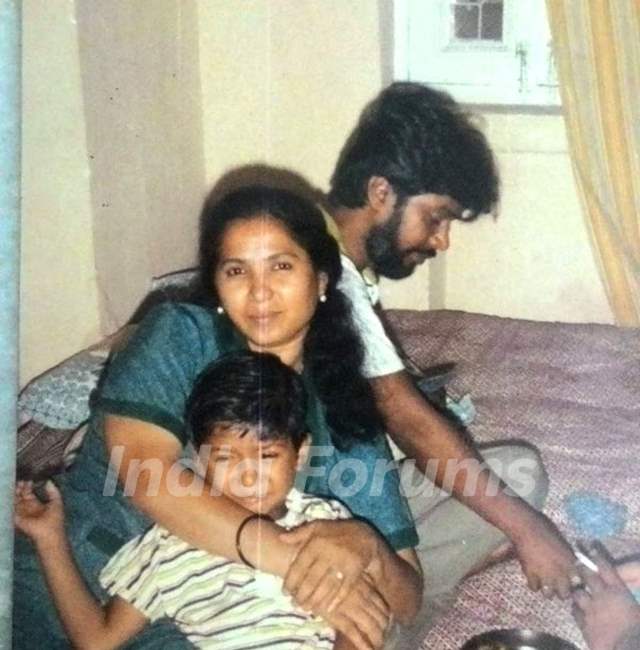 Amita Udgata with her husband and son in the 1980s