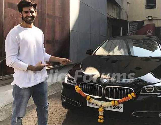Kartik Aaryan With His BMW 5 Series Car