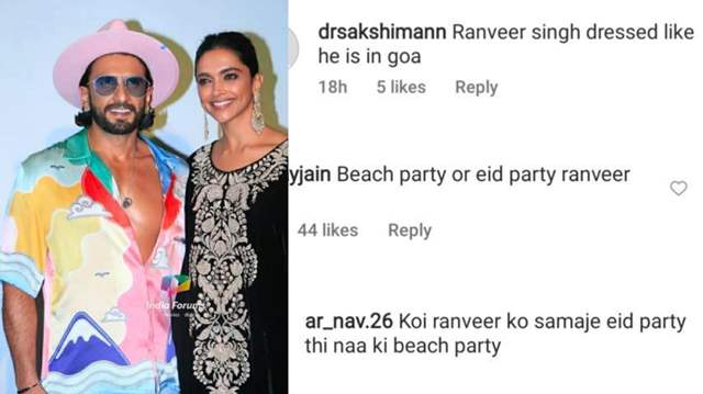 Comments on Ranveer Singh's outfit