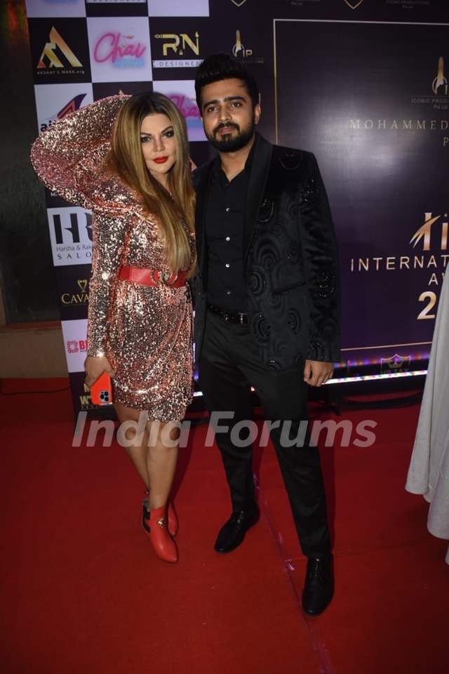 Rakhi Sawant poses with Adil Khan clicked at The International Iconic Awards 2022