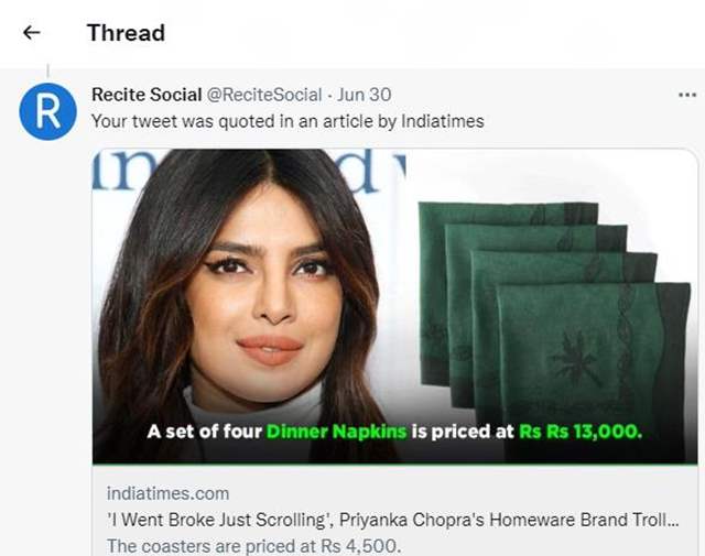 Netizens comment on Priyanka's brand