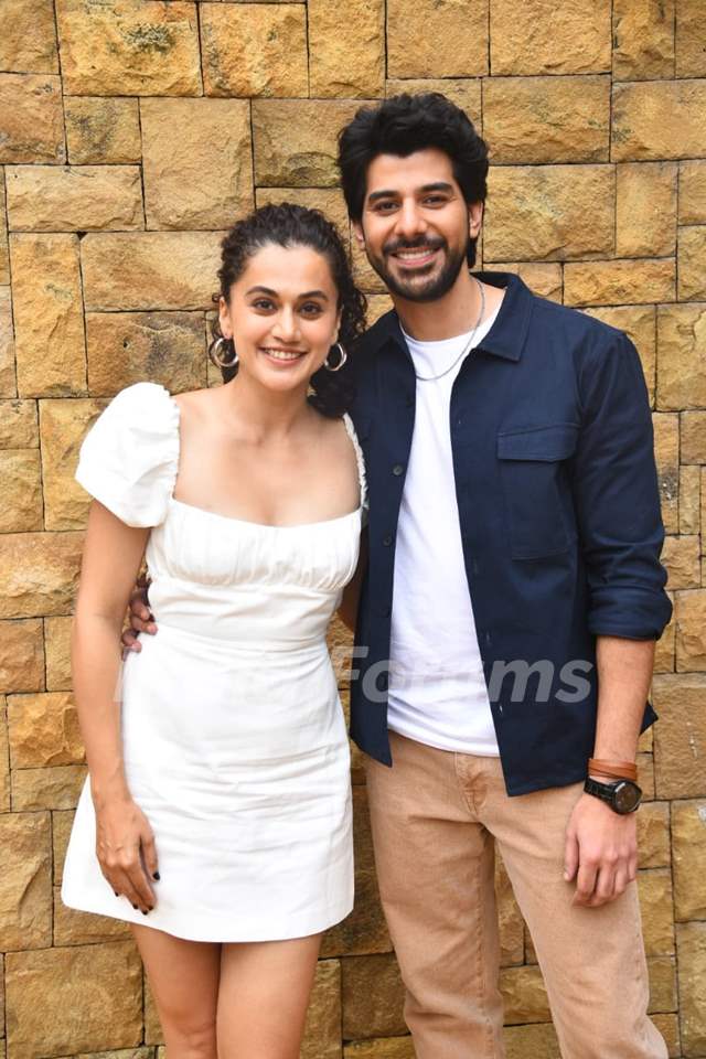 Taapsee Pannu and Pavail Gulati snapped promoting their upcoming film Do Baaraa at JW Marriott in Juhu 