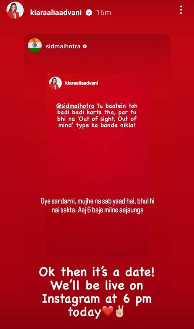 Sidharth and Kiara's Instagram story 