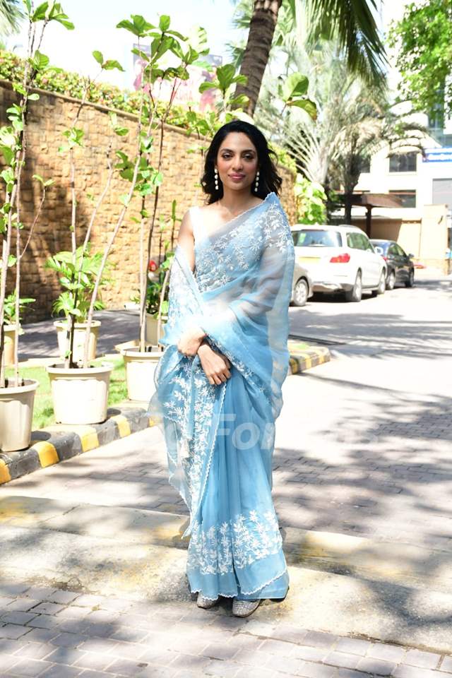 Sobhita Dhulipala looked graceful in a powder blue saree at the Ponniyin Selvan 1 press conference
