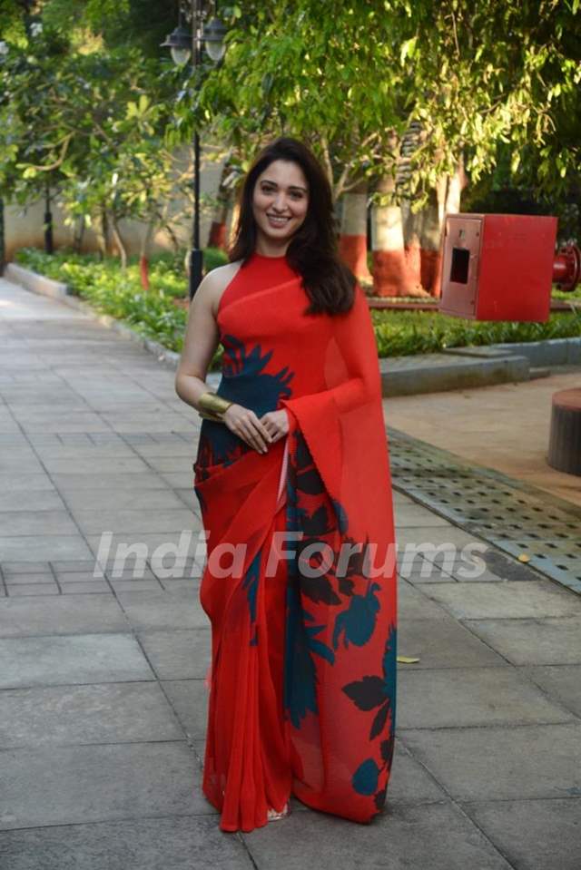 Tamannaah Bhatia looked ethereal in a red saree as she was spotted for a special screening of Babli Bouncer