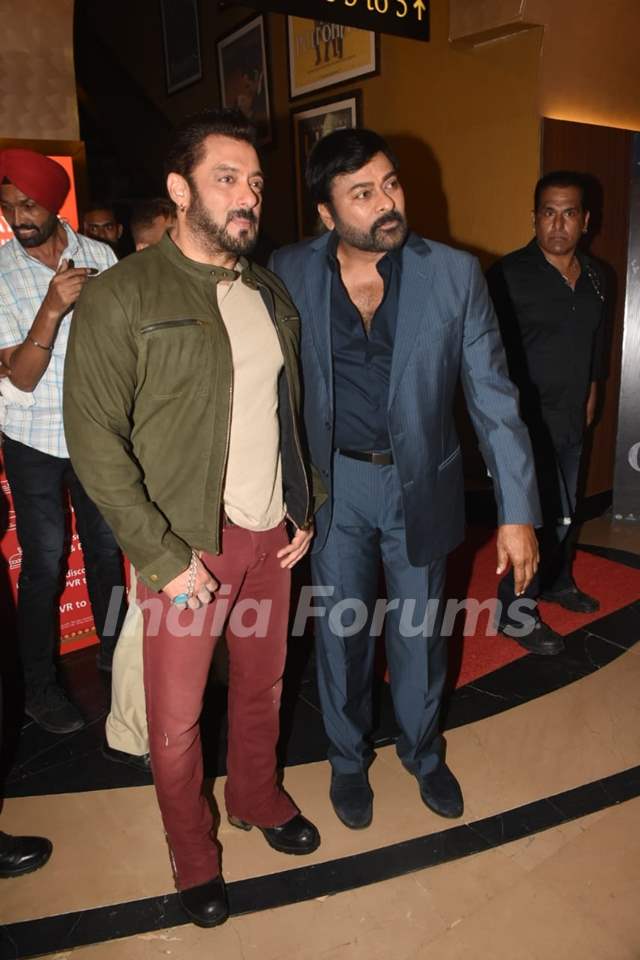 Chiranjeevi and Salman Khan snapped at Hindi trailer launch of Godfather at PVR Juhu