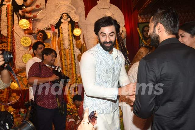 Ranbir Kapoor snapped during Durga Puja at North Bombay Sarbojanin