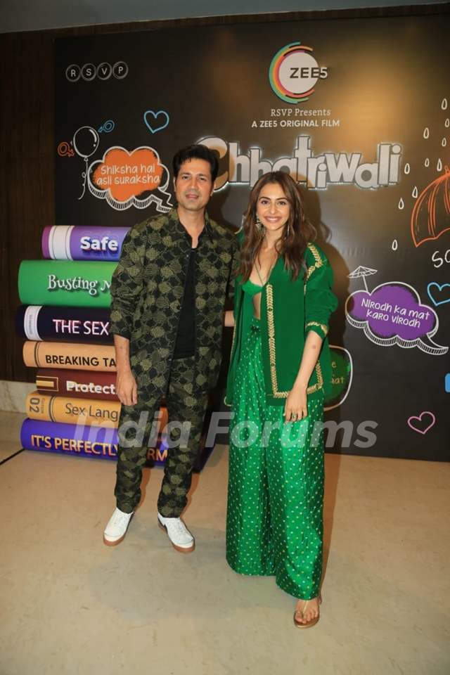 Sumeet Vyas and Rakul Preet Singh snapped at the trailer launch of the film Chhatriwali