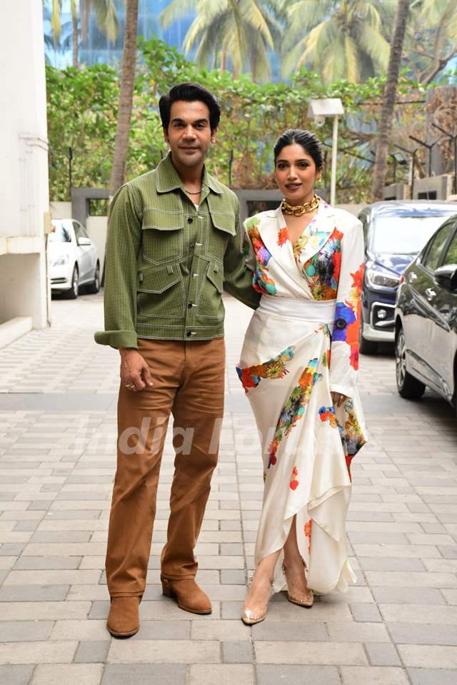Rajkummar Rao and Bhumi Pednekar  snapped promoting their upcoming film Bheed at T-Series office in Andheri 