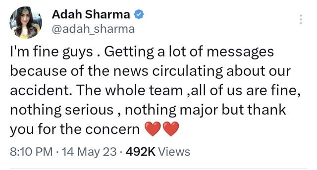 Adah Sharma's tweet