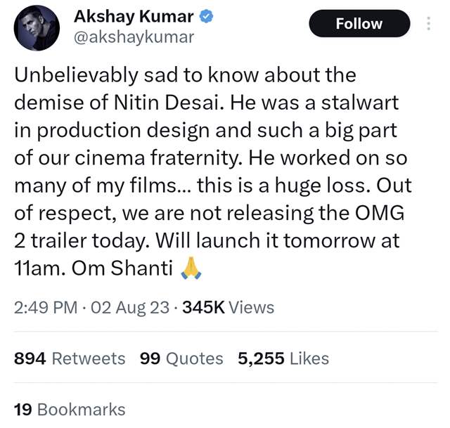 Akshay Kumar's tweet 