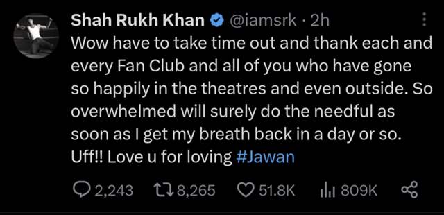 Jawan: Shah Rukh Khan Expresses Love and Gratitude to Fan Clubs