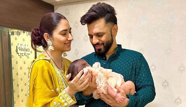 Disha Parmar and Rahul Vaidya with baby Navya.