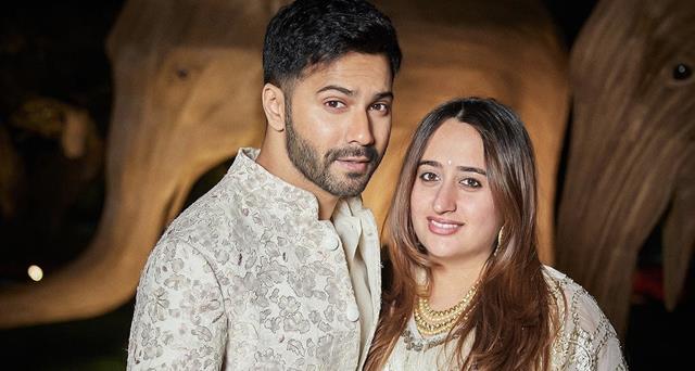 Varun Dhawan shares adorable twinning moments with pregnant wife Natasha Dalal from the pre-wedding bash