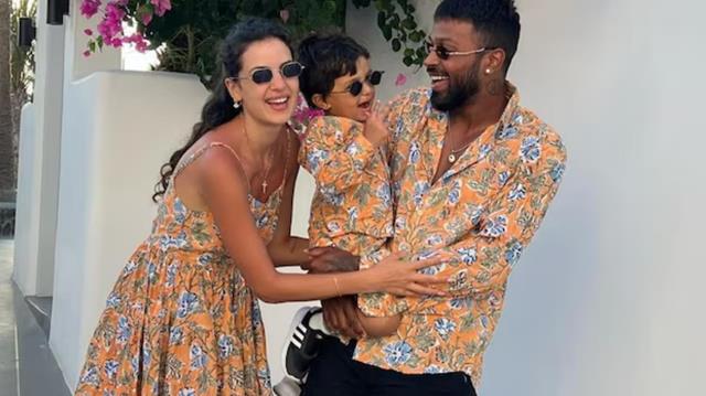 Hardik Pandya with Natasha and son Agastya