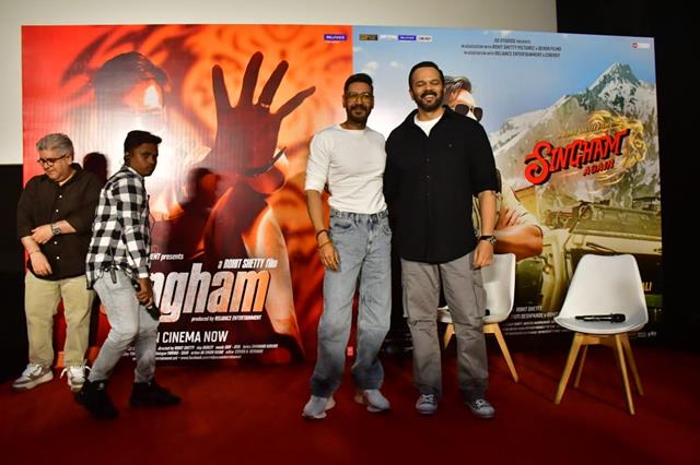 Ajay Degvn, Rohit Shetty visit theatre as Singham re-releases in theatres again