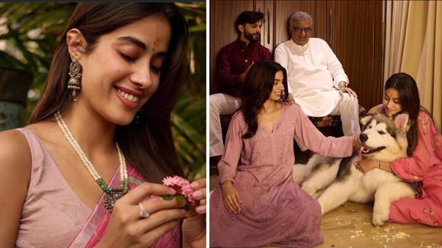 Janhvi Kapoor Shines in Floral Saree During Diwali Celebration with Family and Shikhar