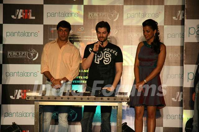 Director Madhur Bhandarkar, Bollywood actors Neil Nitin Mukesh and Mughda at the promotional event of their upcoming movie &quot;Jail&quot; in Mumbai