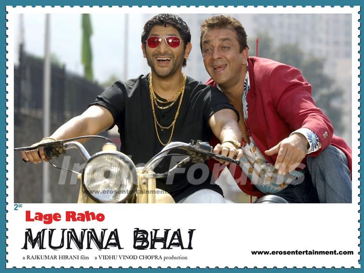 Lage Raho Munna Bhai poster intrducing Sanjay Dutt and Arshad Warsi