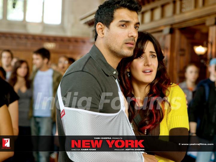 John Abraham and Katrina Kaif looking fear