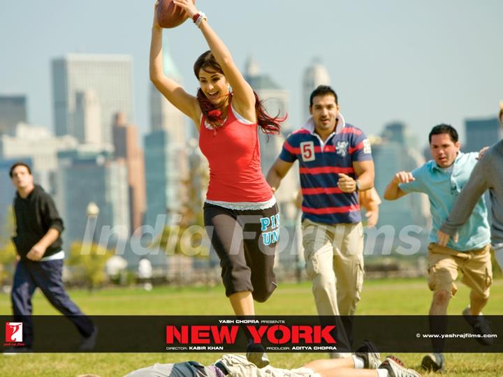 Katrina Kaif and John Abraham playing rugby