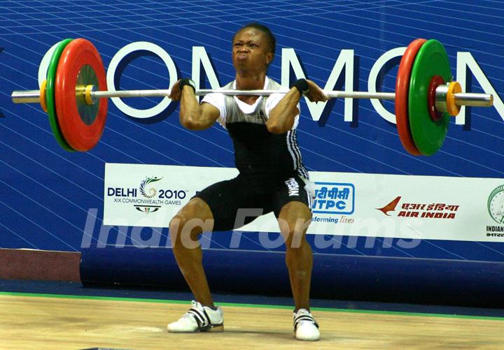 The winner of  first Gold medal of the 19th Commonwealth Games, Nigeria's Augustina Nkem, at the 48-kg category womens weightlifting event ,  in New Delhi