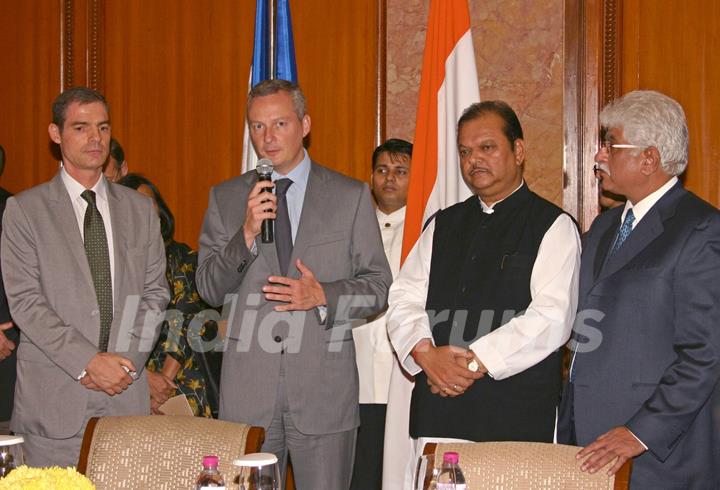 Food Processing Industries Minister Subodh Kant Sahai with Bruno Le Maire, Minister for Food, Agriculture and Fisheries, France,also in picture France Ambassador to India Jerome Bunnafont and Rakesh Bharti Mittal at a delegation talks in New