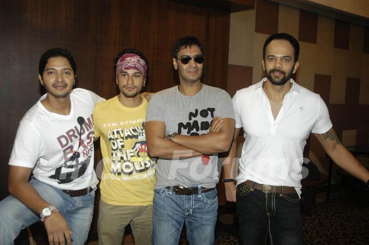 Ajay Devgan,Shreyas Talpade and Kunal Khemu on Golmaal 3 Press Meet at Sun N Sand