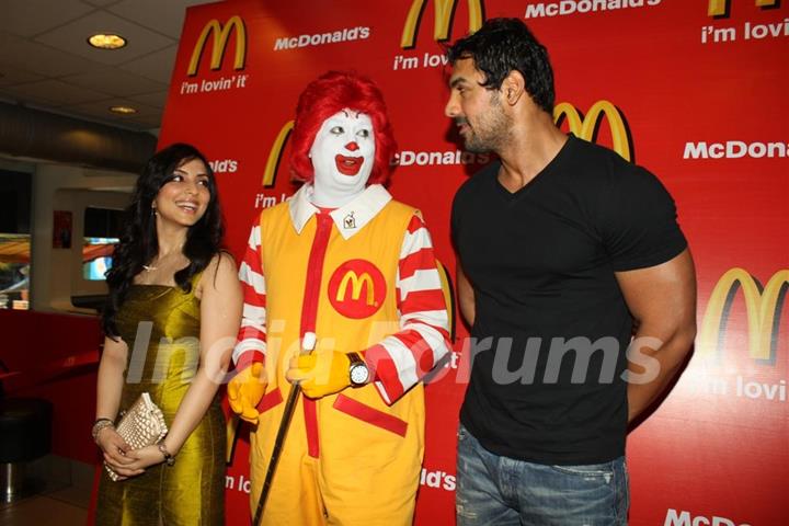 John and Pakhi at McDonalds to promote Jhoothi Hi Sahi at Andheri, Mumbai