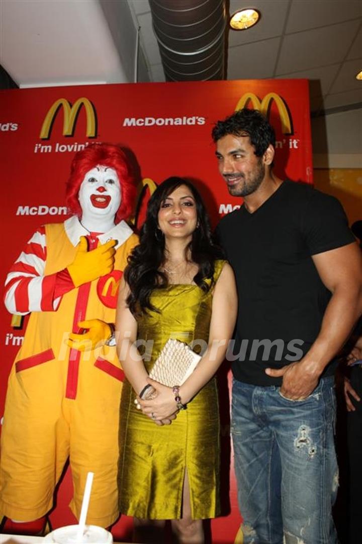 John and Pakhi at McDonalds to promote Jhoothi Hi Sahi at Andheri, Mumbai