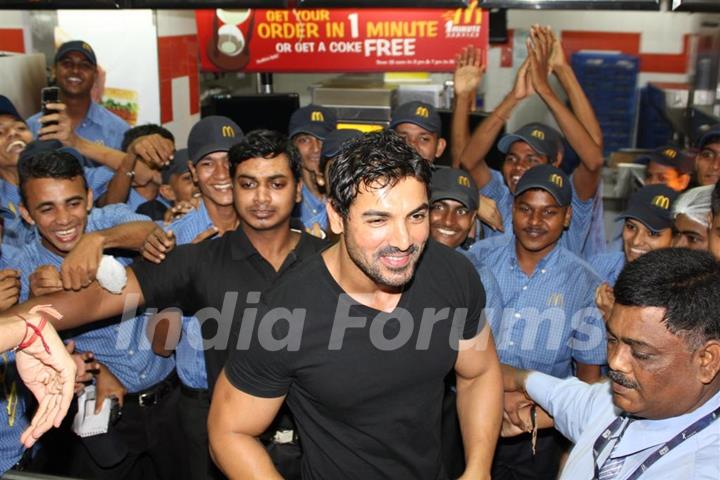 John at McDonalds to promote Jhoothi Hi Sahi at Andheri, Mumbai