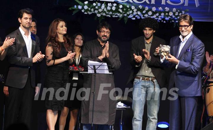 Hrithik, Sanjay, Amitabh and Aishwarya at Music release of 'Guzaarish' at Yash Raj Studio, Mumbai