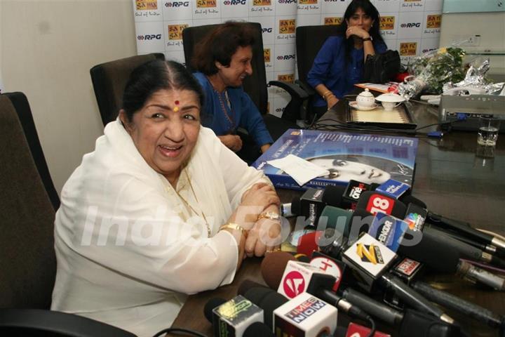 Lata Mangeshkar launches her Saregama India Ltd's album Aapki Sewa Mein Main Aur Mere Saathi at Saregama Office in Mumbai