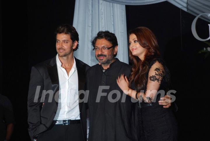 Hrithik Roshan, Sanjay Leela Bhansali and Aishwarya Rai at Guzaarish music launch