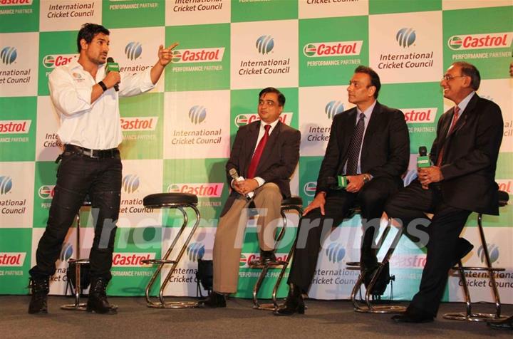 John Abraham and Ravi Shastri at Castrol-ICC World Cup Event at Mumbai