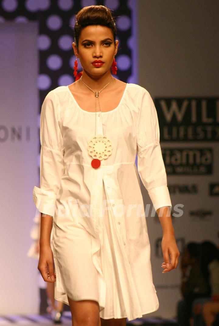 A model showcasing a designer Ashish N Soni's creation at the Wills Lifestyle India Fashion Week-Spring summer 2011, in New Delhi on Monday