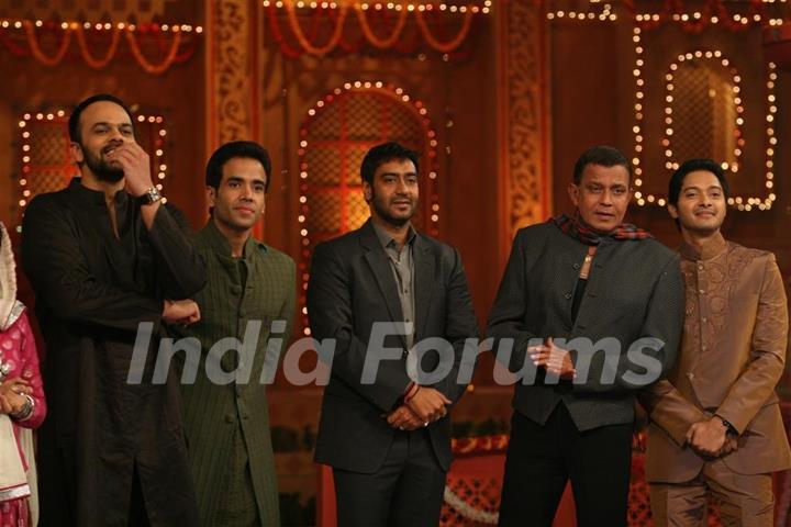 Cast of Movie Golmaal 3 and Mithun on the sets of Colors Diwali show