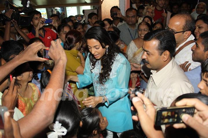 Juhi Chawala at the  Special screening of the Ramayana - The Epic for intellectually impaired children at Roxcy Cinema , Mumbai