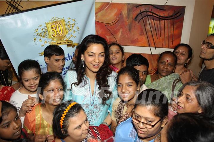 Juhi Chawala at the  Special screening of the Ramayana - The Epic for intellectually impaired children at Roxcy Cinema , Mumbai