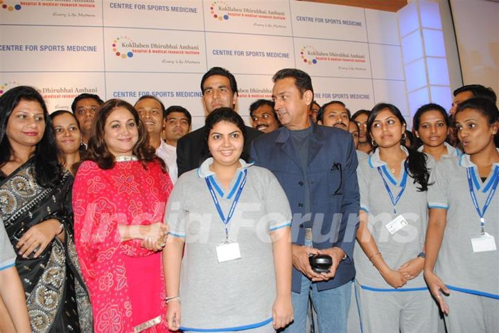 Anil Ambani, Tina Ambani and Akshay Kumar at Dhirubai Ambani Hospital to Launch Centre for Sport Medicine at Ambani Hospital