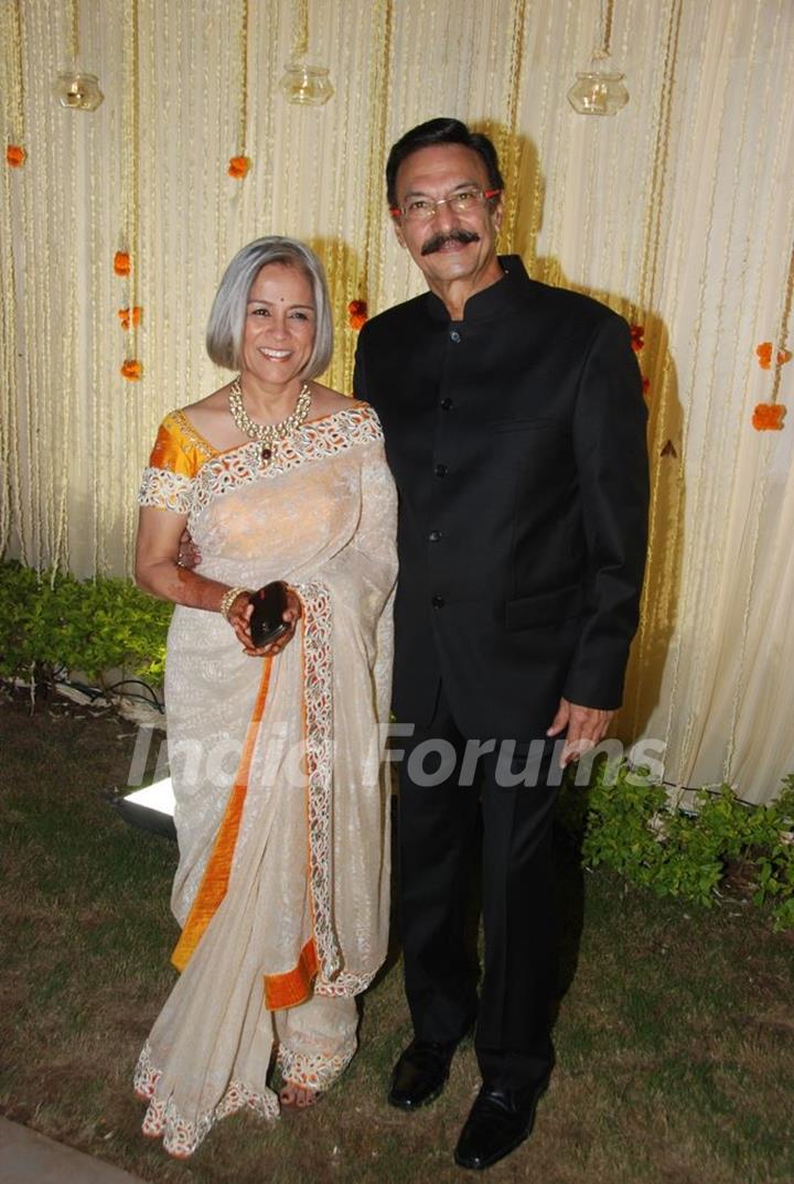 Suresh Oberoi and his wife at Vivek Oberoi's wedding reception at ITC Grand Maratha