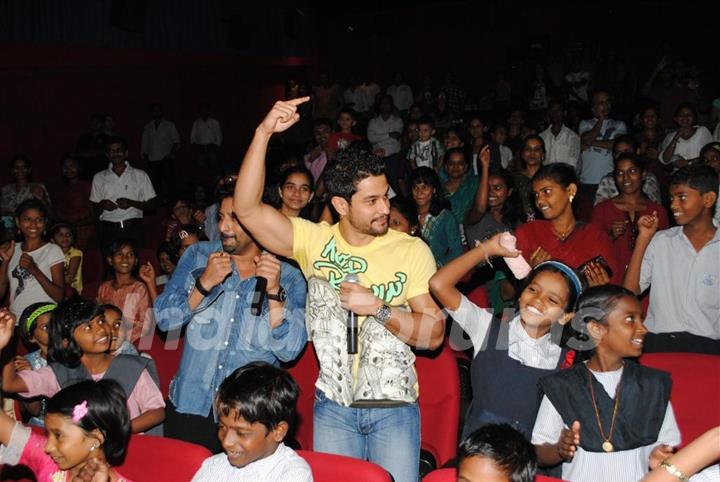 Golmaal 3 cast celebrate success of their film with underprivileged kids on Children’s Day at FAME Cinemas in Andheri, Mumbai