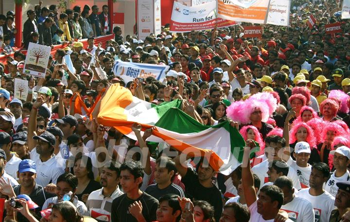 Participants during the Delhi Half Marathon, in New Delhi