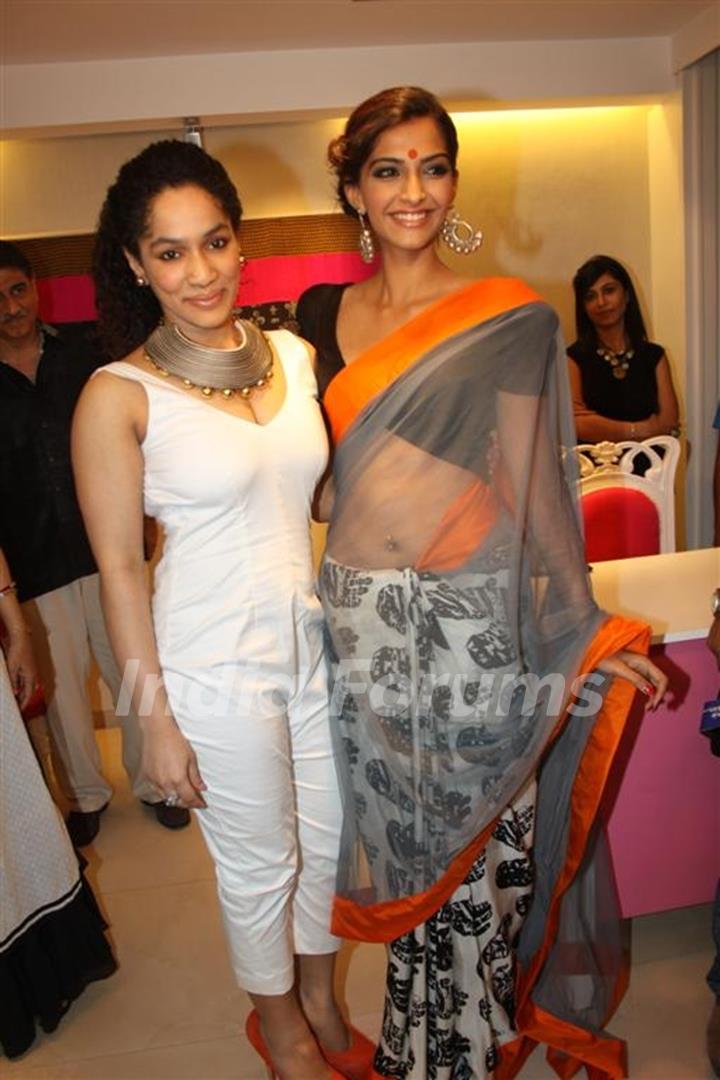 Sonam Kapoor at innaguration of fashion designer Masaba Gupta's first standalone store''MASABA''